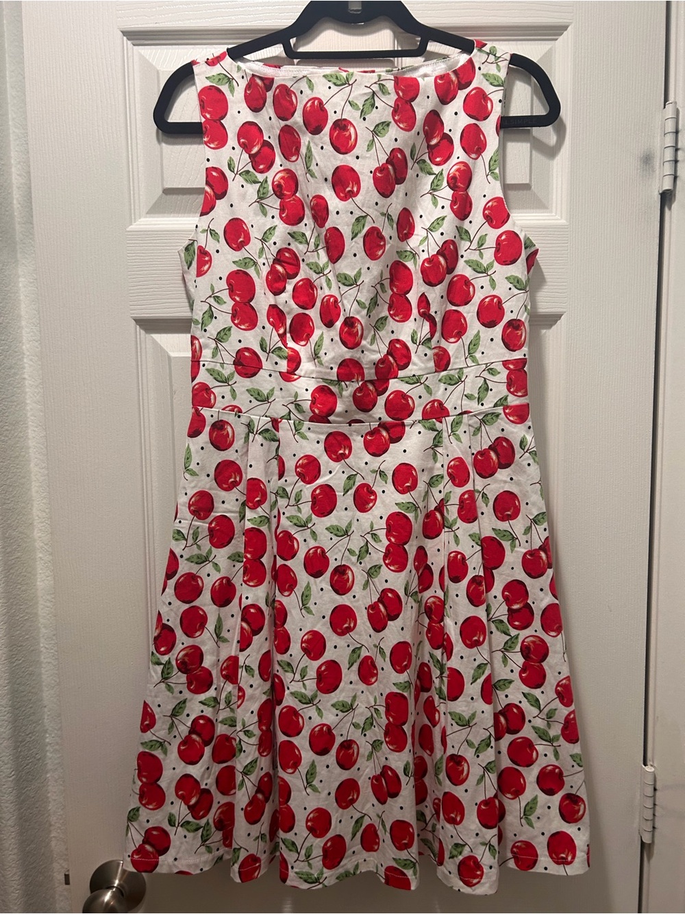 🍒☀️🍒Melissa White Midi Red Cherry Print Dress 🍒☀️🍒 - Picture 1 of 12